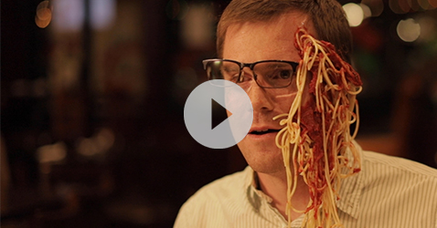 link to video of man with spaghetti on face